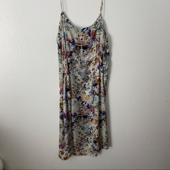 Zara Basic White & Multicolor Floral Satin Spaghetti Strap Midi Slip Dress - Picture 10 of 14